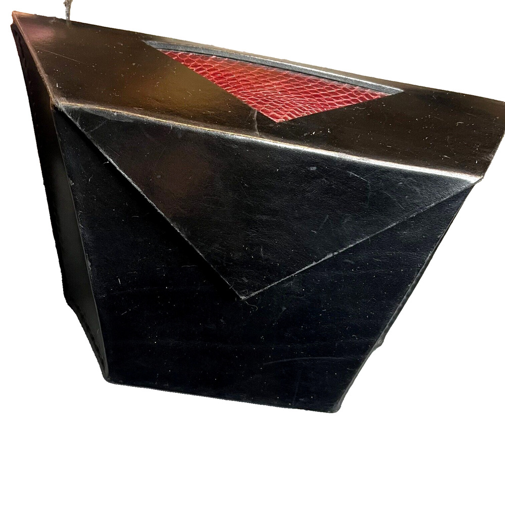 Leather Snakeskin Art Bag Black Geometrical Design Adjustable Handcrafted Rare